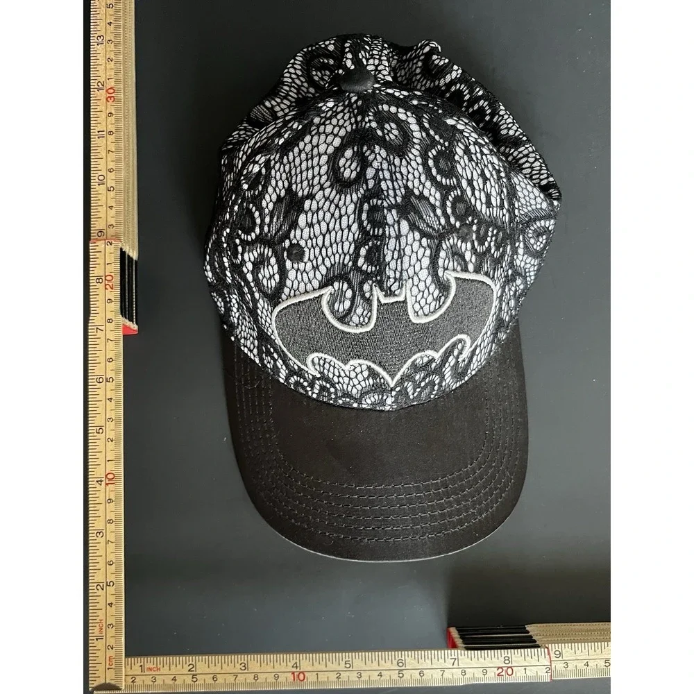DC Comics Batman Womens Lace Baseball Hat Cap Black White Curved Bill Adjustable
